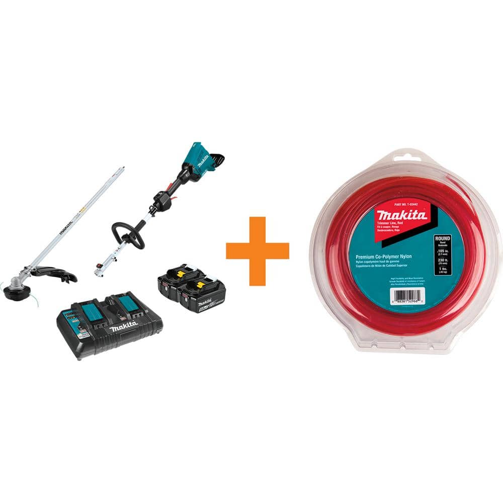 Makita LXT 18V X2 (36V) Brushless Couple Shaft Power Head Kit with Trimmer Attachment with Bonus Round Trimmer Line