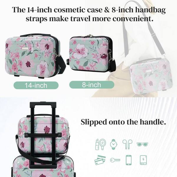 LIVACA 5-Piece Green & Pink Flower Polycarbonate Hardside