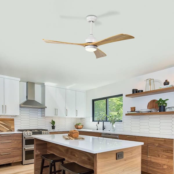 Light Pro 52 in. Smart Indoor Brown and White Finish Downrod Mount Low Profile Standard Ceiling Fan with Quiet DC Motor
