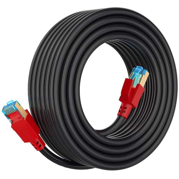 60 ft. Cat 8 Heavy-Duty Shielded Gold Plated 26 AWG 40 Gbps 2000 Mhz RJ45 Ethernet Cable - Black