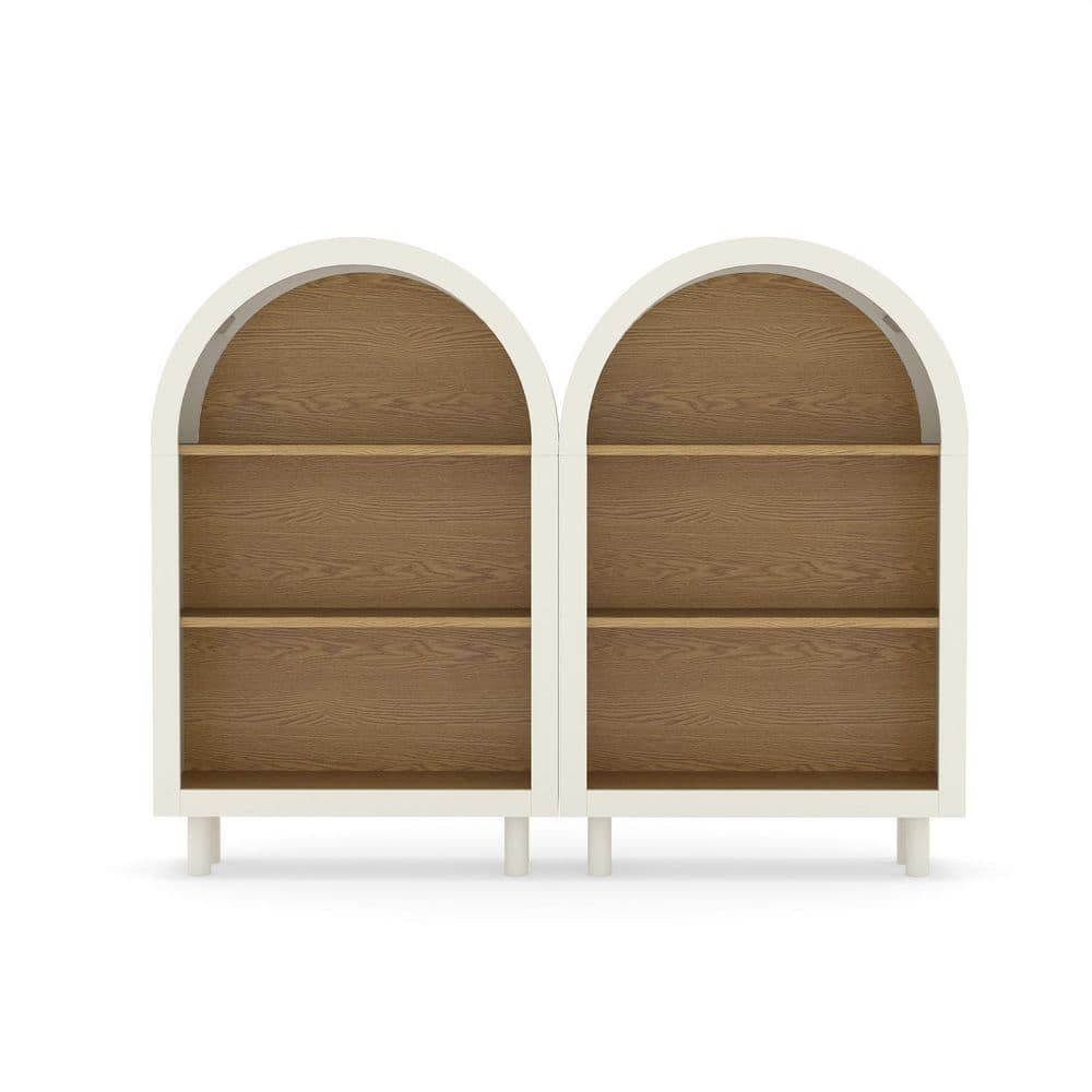 Oak and White Wooden 37.4 in. H Arched Storage Cabinet with Woodgrain Shelves ( Set of 2 ) price history on PriceWatchPro