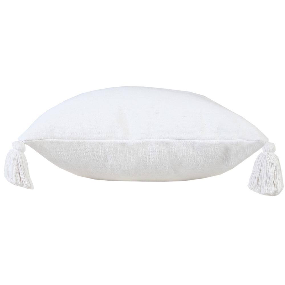 White Cotton Square Throw Pillow with Tassels