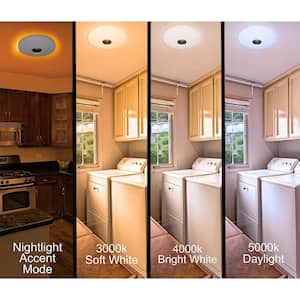 Low Profile 11 in. LED Flush Mount w/ Night Light Feature 2 Medallion Inserts Brushed Nickel, Oil Rubbed Bronze (4-Pack)