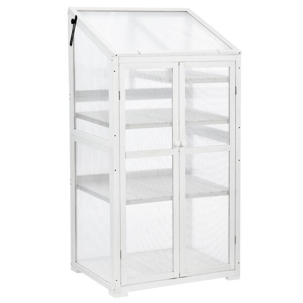 ITOPFOX 25.98 in. x 54.53 in. x 10.63 in. Wood White Greenhouse with ...