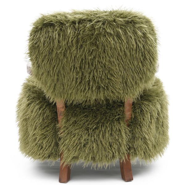 Ambi Modern Green Faux Fur Accent Chair With Cushioned Pocket Coil Seat