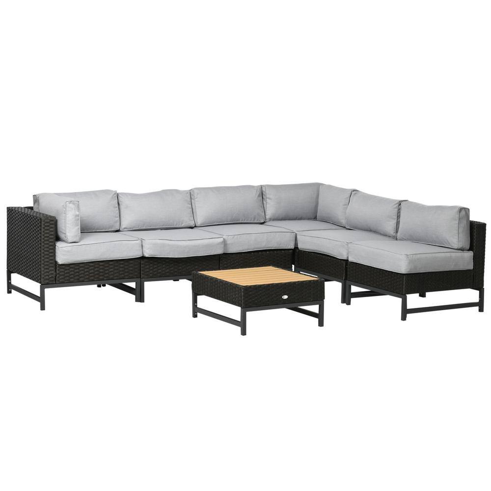 Outsunny Patio Wicker Outdoor Sectional Sofa with Thick Light Gray ...