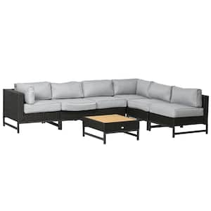 Patio Wicker Outdoor Sectional Sofa with Thick Light Gray Cushions