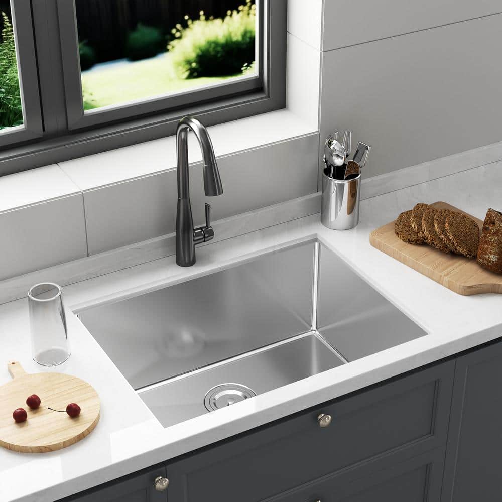26-Inch Brushed Stainless Steel Drop-In Single Bowl Kitchen Sink