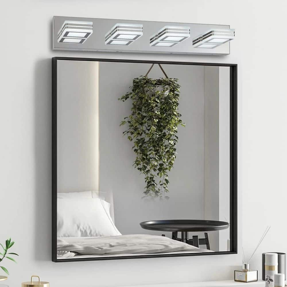 26 in. 4-Light Chrome Metal Built-in LED Vanity Light Wall Sconce with Acrylic Shade and Dimmable Function price history on PriceWatchPro
