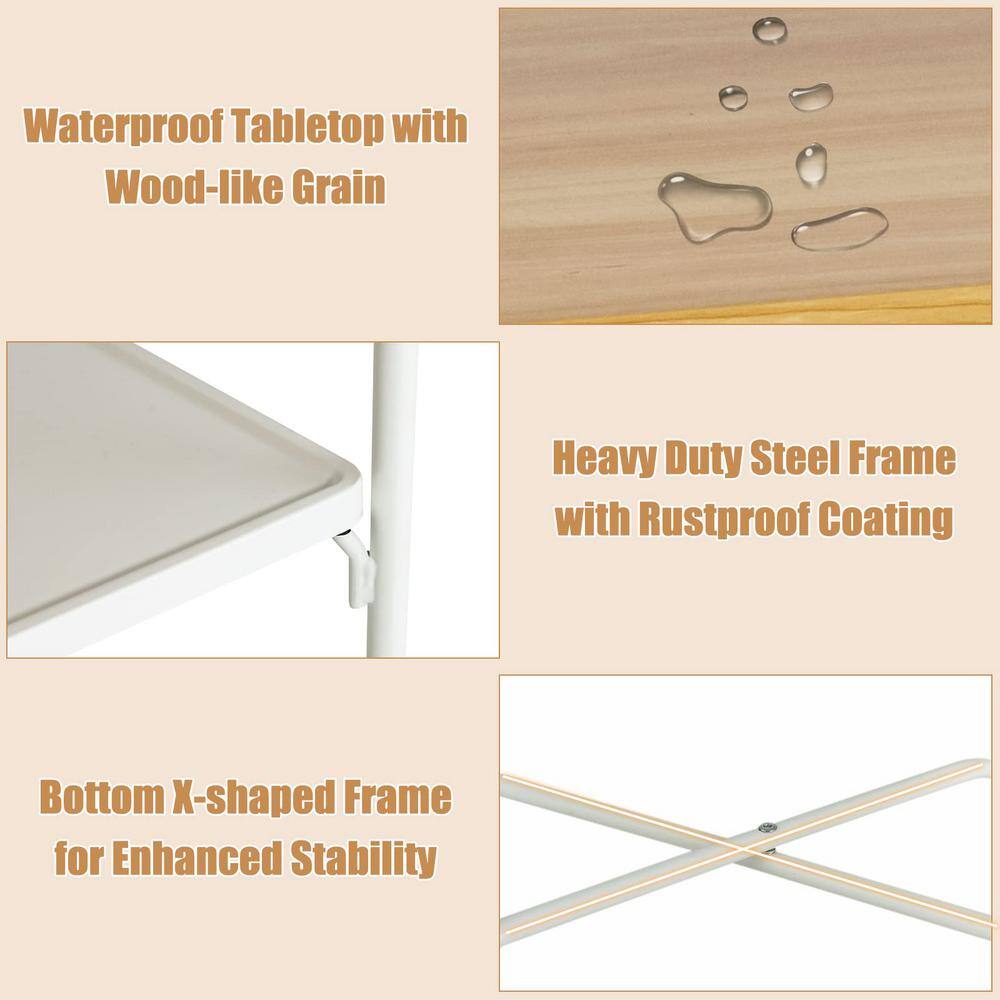 Natural Wood and White Metal 2-Tier Rolling End Table
