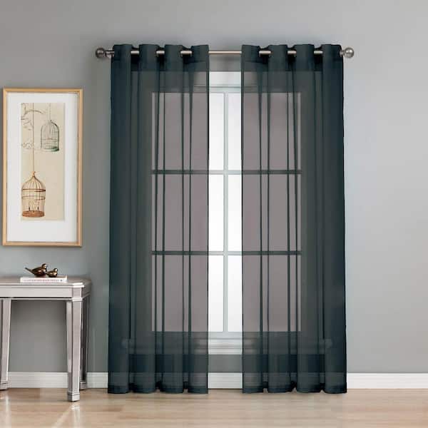 Window Elements Black Solid Grommet Sheer Curtain - 54 in. W x 84 in. L (Set of 2)