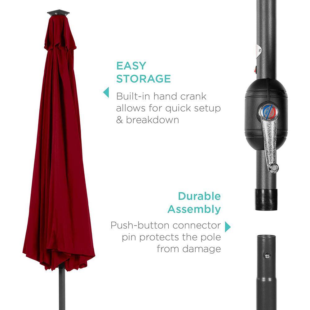 10ft Red Solar LED Lighted Aluminum Patio Umbrella with Tilt Adjustment