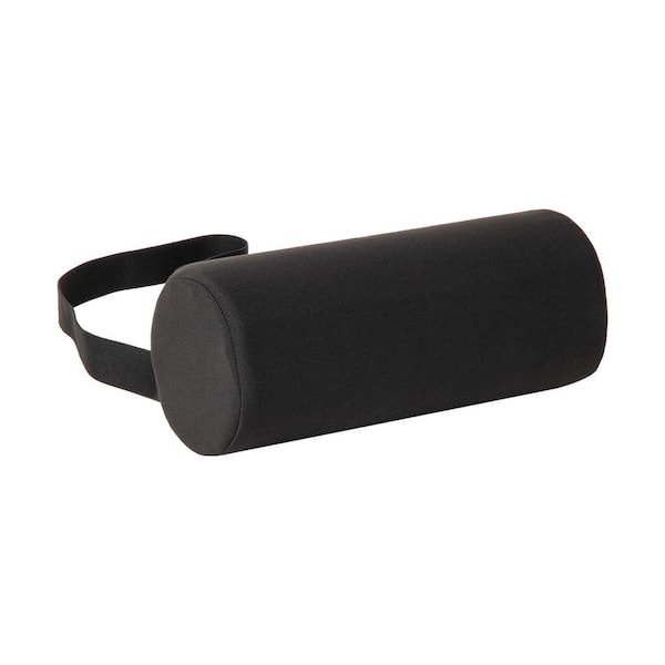 Lumbar Roll Pillow with Air-Cloud Memory Foam, Breathable Cover and Adjustable Strap, Black