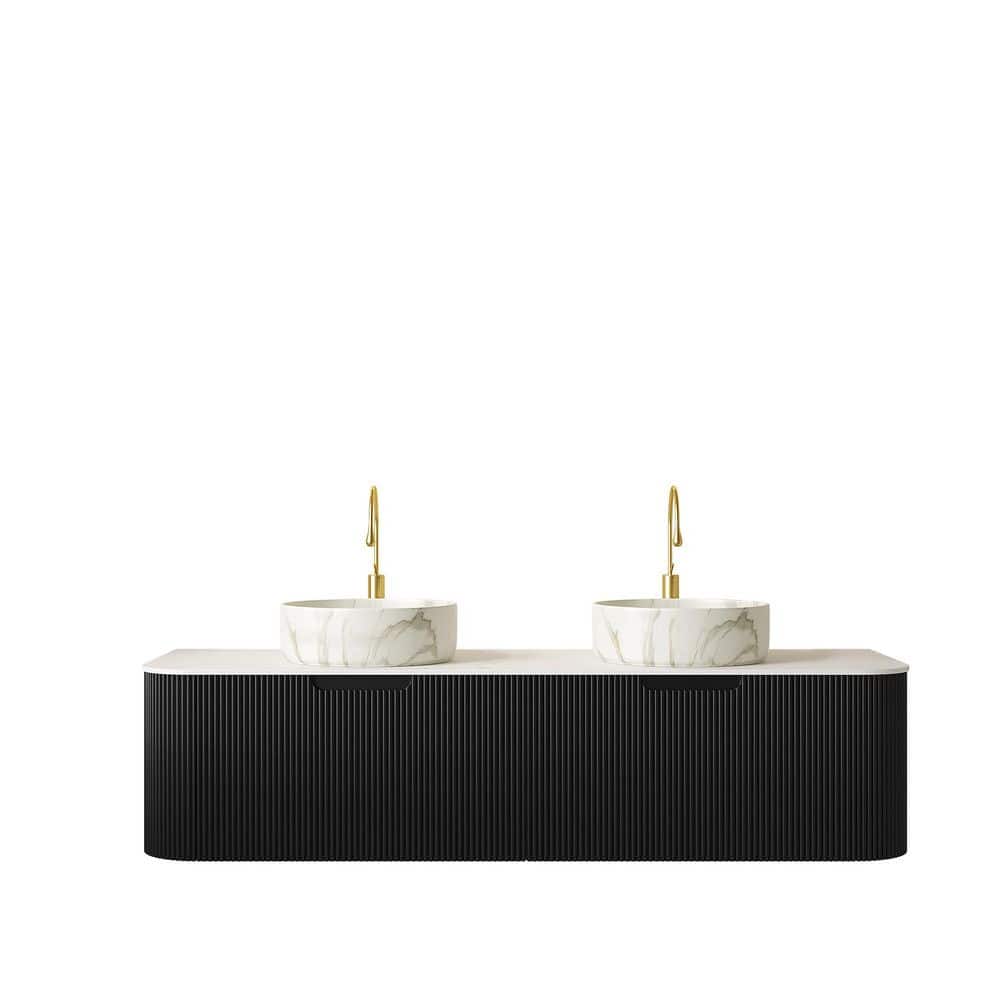 60 in. Floating Black Bath Vanity with Stone White Ceramic Top price history on PriceWatchPro