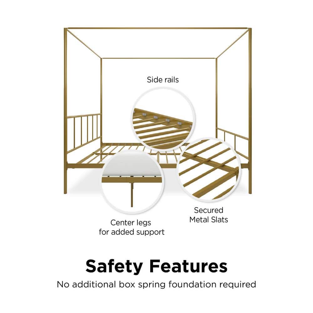 Full Gold Metal Canopy Bed Frame with Headboard