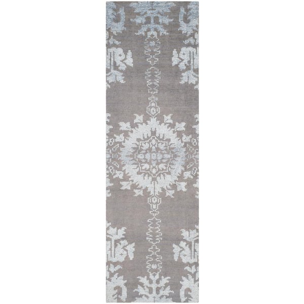 SAFAVIEH Stone Wash Gray 3 ft. x 8 ft. Floral Runner Rug