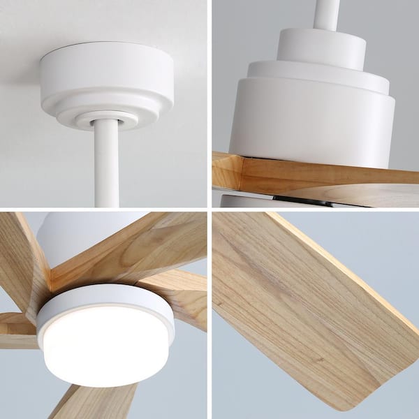PUDO 52 in. Modern Natural Indoor Ceiling Fan Light with 5