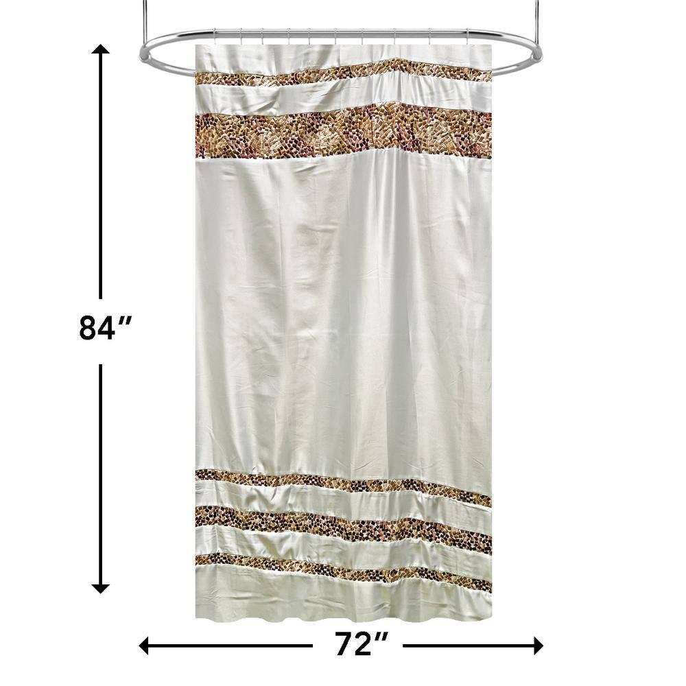 Brown and Beige Satin-Like Fabric Shower Curtain with Embroidered Tiles - 72" x 84"