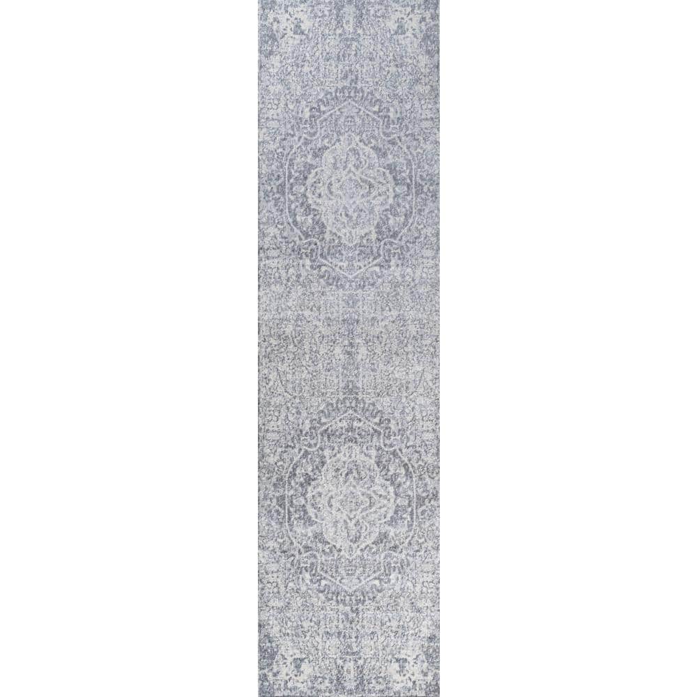 Elegant Cream/Grey Synthetic 2' x 10' Runner Rug