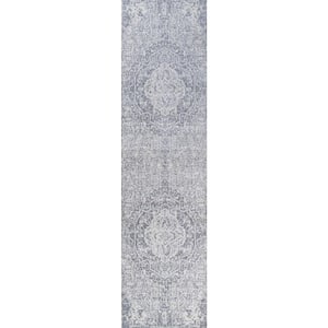 Modern Gray/Ivory 2 ft. x 10 ft. Persian Vintage Medallion Runner Rug
