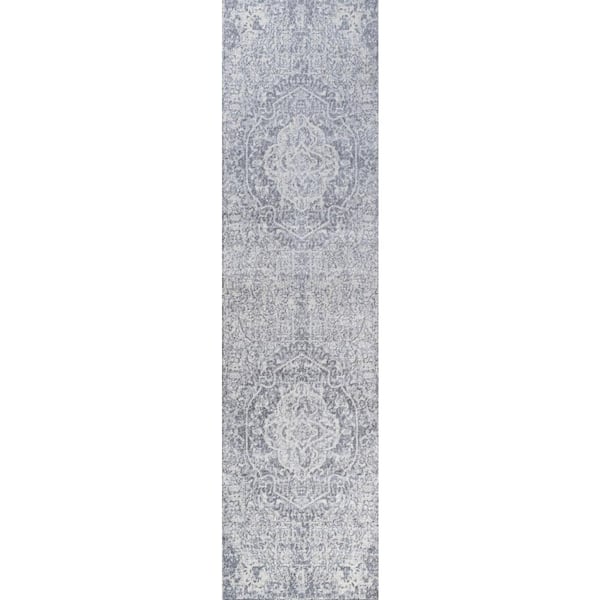 Modern Gray/Ivory 2 ft. x 8 ft. Persian Vintage Medallion Runner Rug