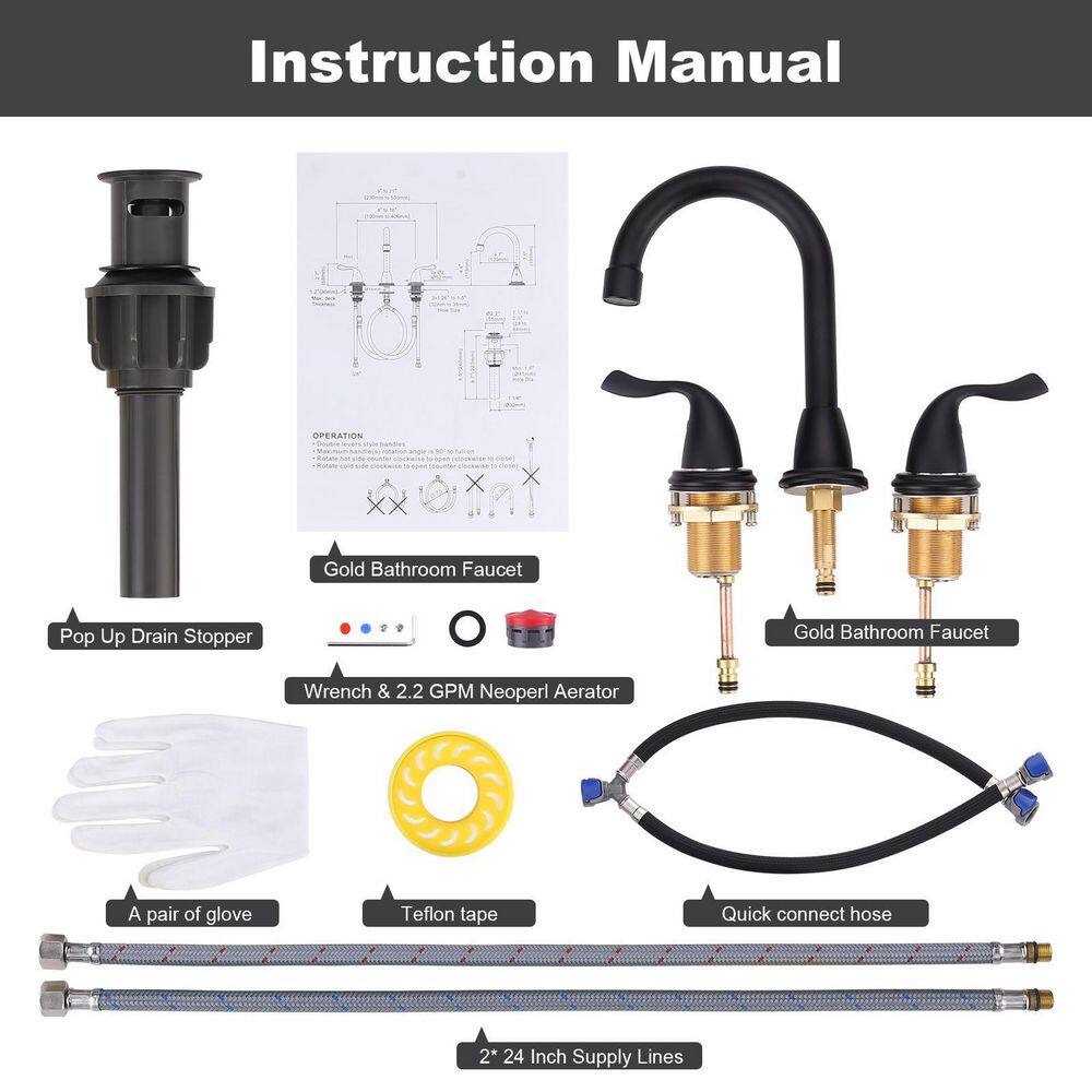 Matte Black 8-Inch Widespread Double Handle Bathroom Faucet