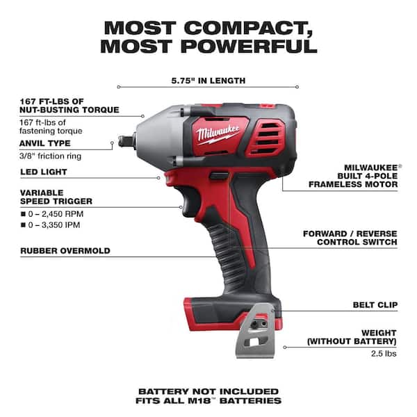 M18 18V Lithium-Ion Cordless 3/8 in. Impact Wrench W/ Friction Ring (Tool-Only)