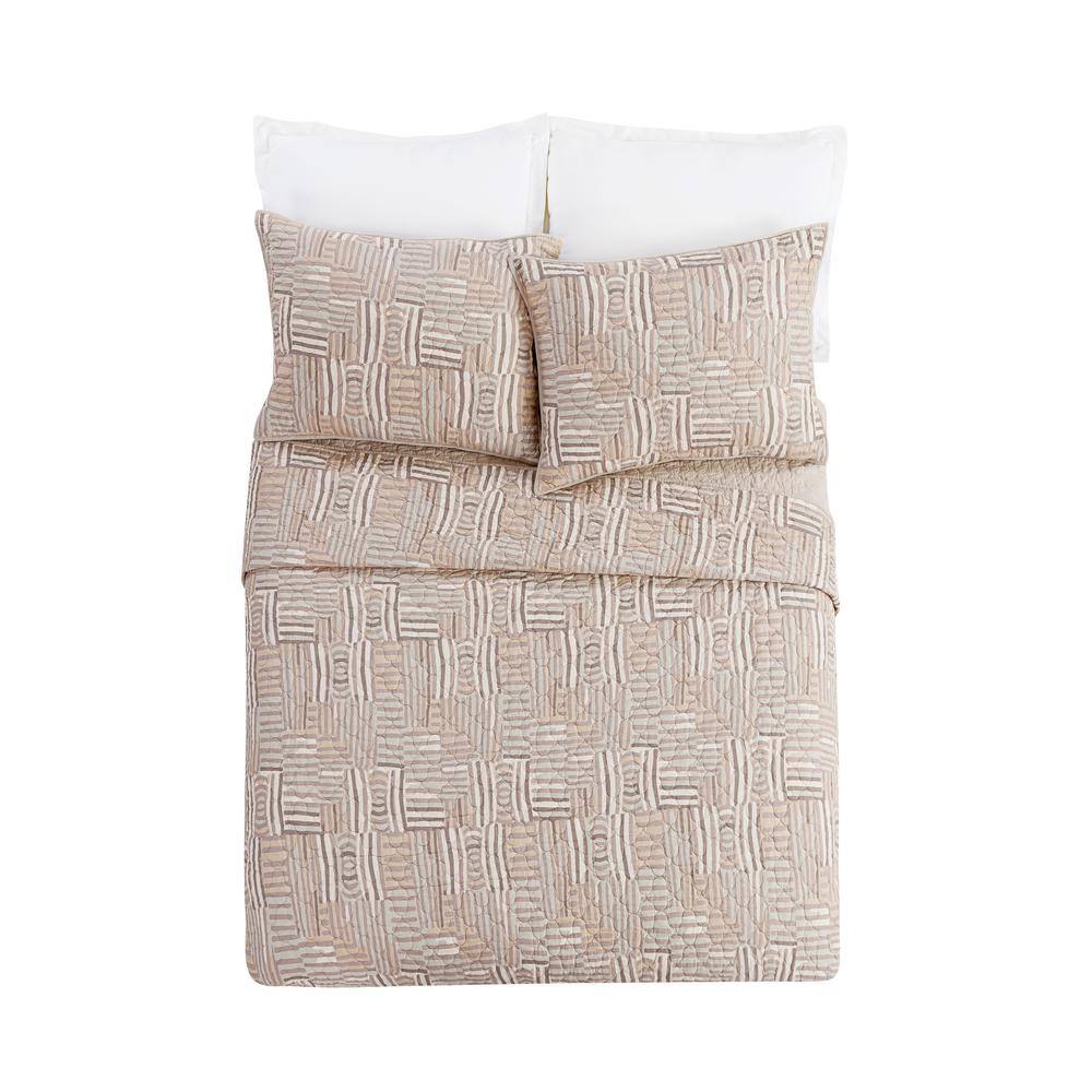 Gray and Taupe Cotton King Quilt Set with Reversible Shams