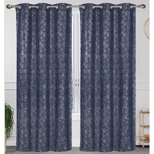 Crystal Navy Blue Textured Polyester Thermal 76 in. W x 84 in. L Grommet Blackout Curtain Panel (2-Set)