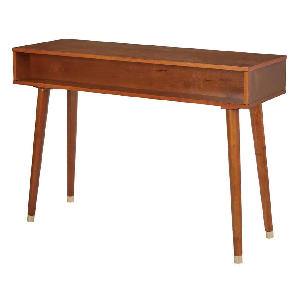 Mid-Century Walnut & Metal Console Table with Dual Storage Drawers