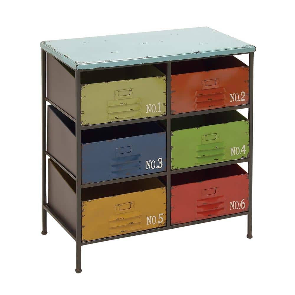Multi-Colored Industrial Metal Drawer Insert with Weathered Finish