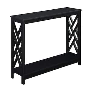 Titan 31.75 in. Black Rectangular Wood Console Table with Shelf