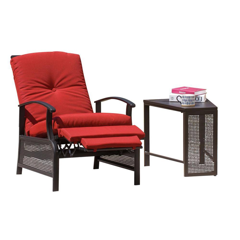 Mainstays woven wicker outdoor online recliner with beige cushions