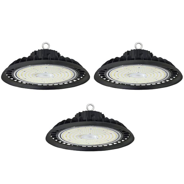 11 in. 450-Watt Equivalent Integrated LED Black UFO High Bay Light 24000 Lumens 5000K Bright white(3-Pack)