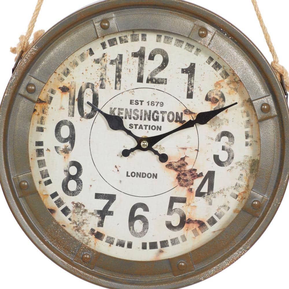 Vintage Round Metal Wall Clocks with Rope Hangers, Set of 3