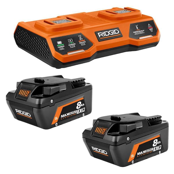 18V Dual Port Charger with (2) 8.0 Ah MAX Output EXP Batteries with 18V Dual Port Simultaneous Charger