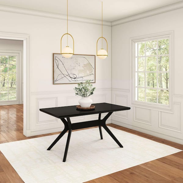 Verso Scandinavian Black Wood 60 in. Cross Leg Dining Table (Seats 6)