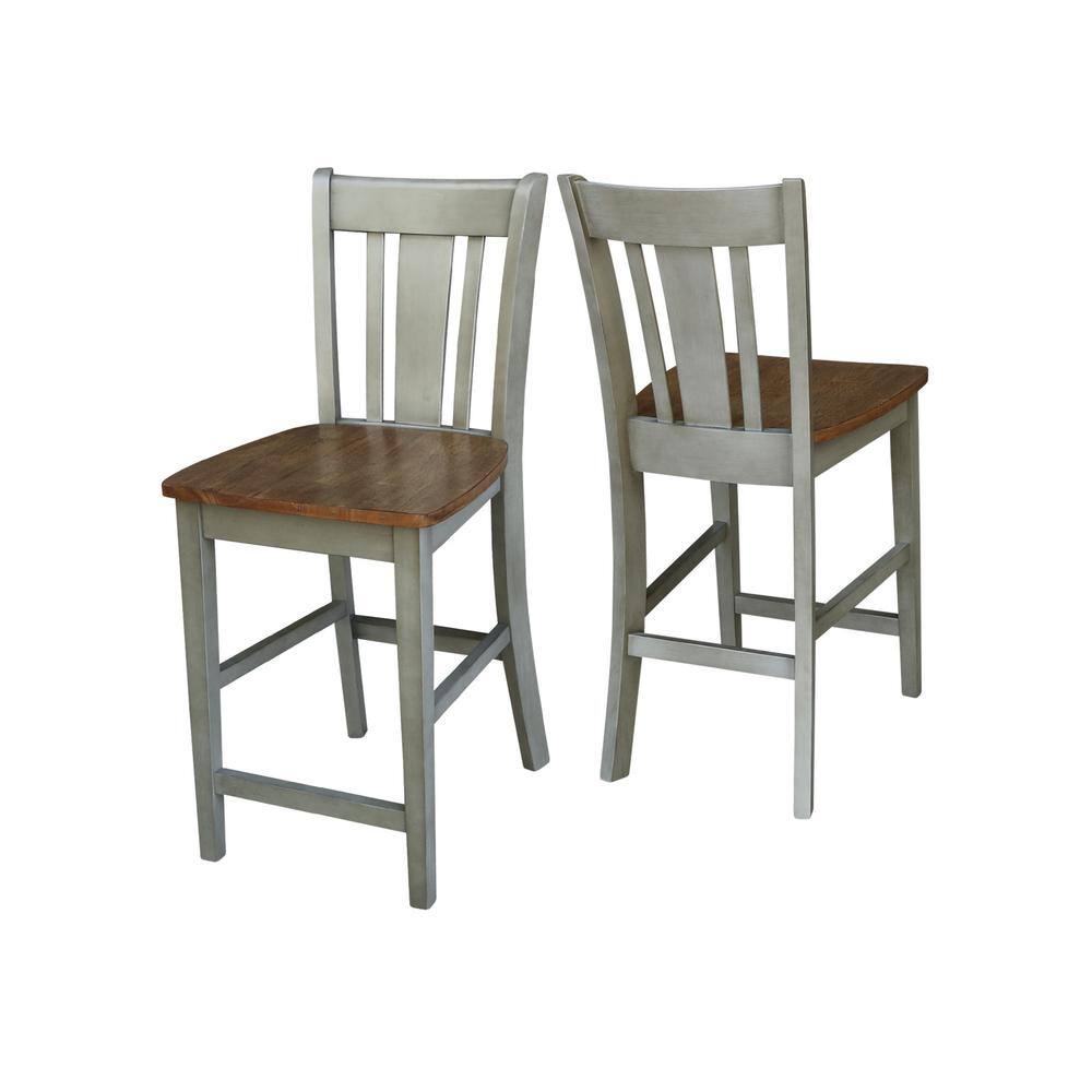 Distressed Hickory and Stone 24" Solid Wood Counter Stool