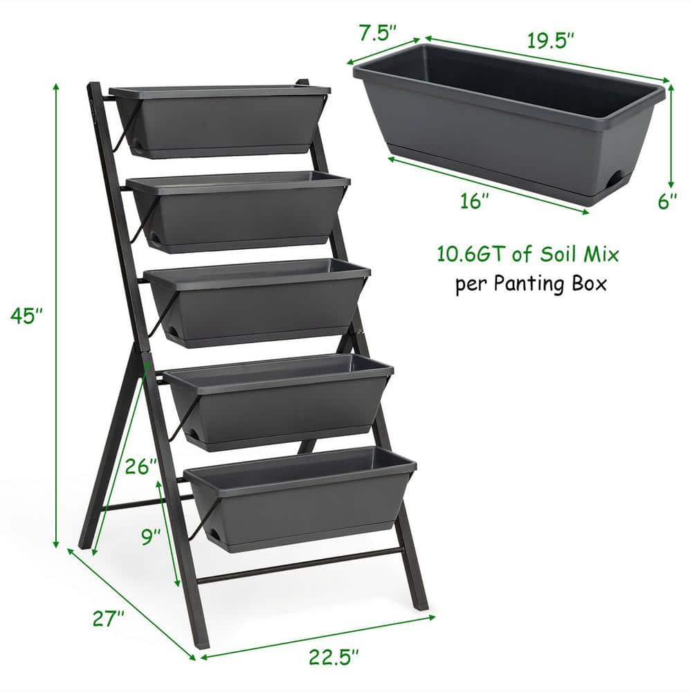 Gray 4 FT Vertical Raised Garden Bed with 5-Tier Planter Box Set