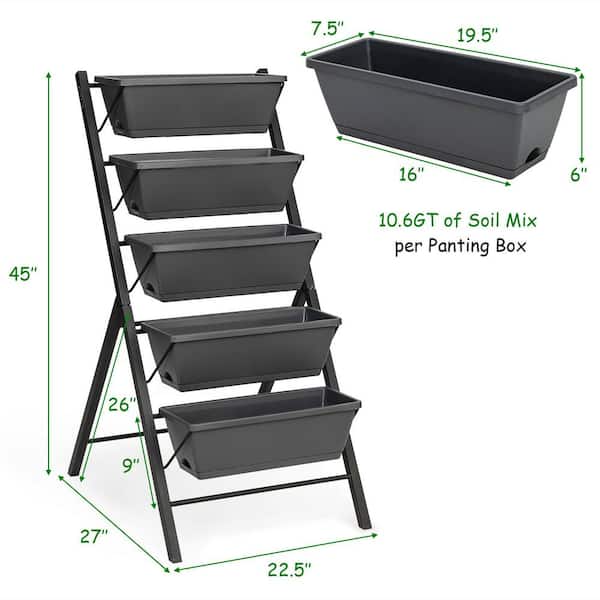 Costway - 5-Tier Planter Box for Patio Balcony Flower Herb