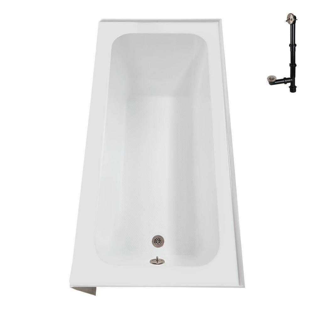 Glossy White Acrylic Right-Hand Drain Alcove Bathtub with Brushed Nickel Drain