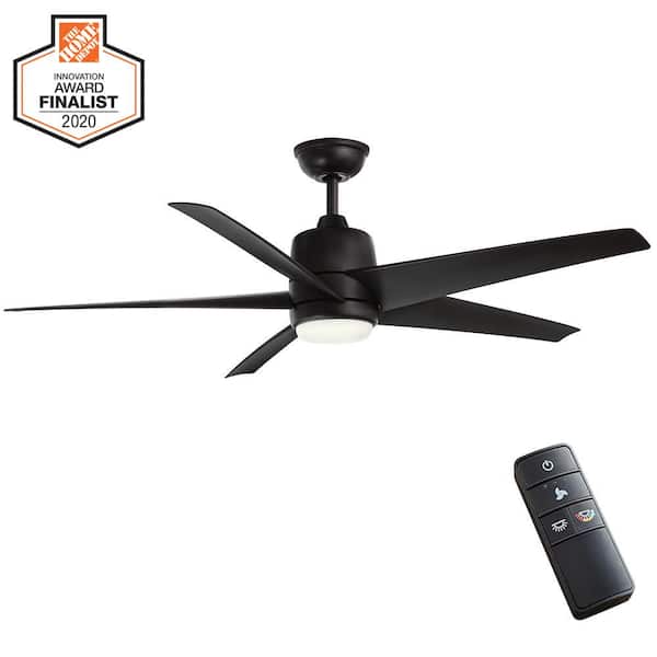 Hampton Bay Mena 54 in. White Color Changing Integrated LED Indoor/Outdoor Matte Black Ceiling Fan with Light Kit and Remote Control