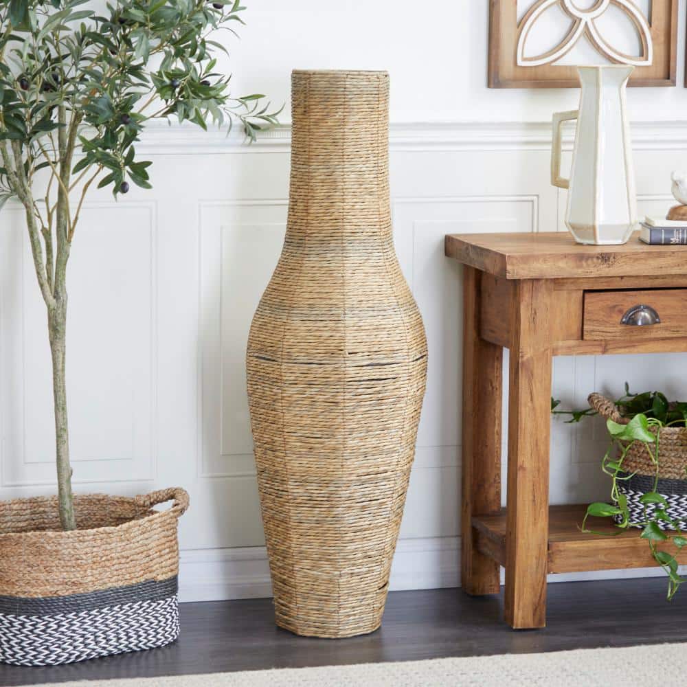 PRIVATE BRAND UNBRANDED Brown Handmade Tall Woven Floor Faux Seagrass  Decorative Vase 042230 - The Home Depot