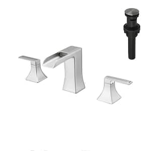 Waterfall 8 in. Widespread Double Handle Stainless Steel Bathroom Faucet in Brushed Nickel