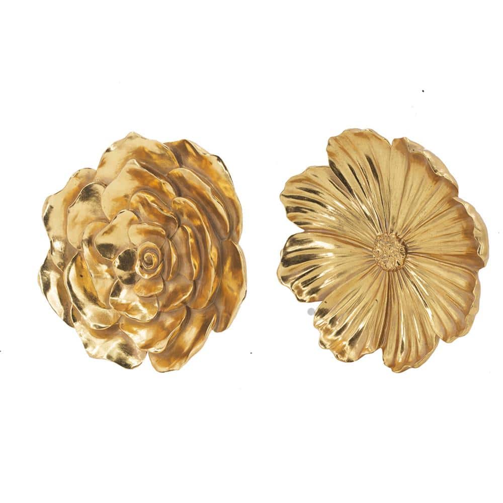 Set of 2 Gold Resin Floral Wall Accents