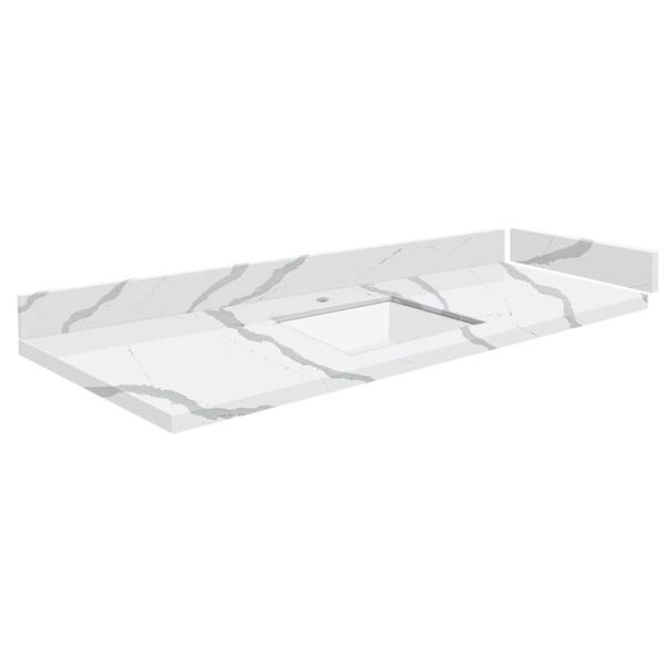 Transolid Silestone 61 in. W x 22.25 in. D Quartz White Rectangular Single Sink Vanity Top in Bianco Calacatta