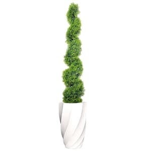 73 in. Artificial Spiral Topiary in Fiberstone planter