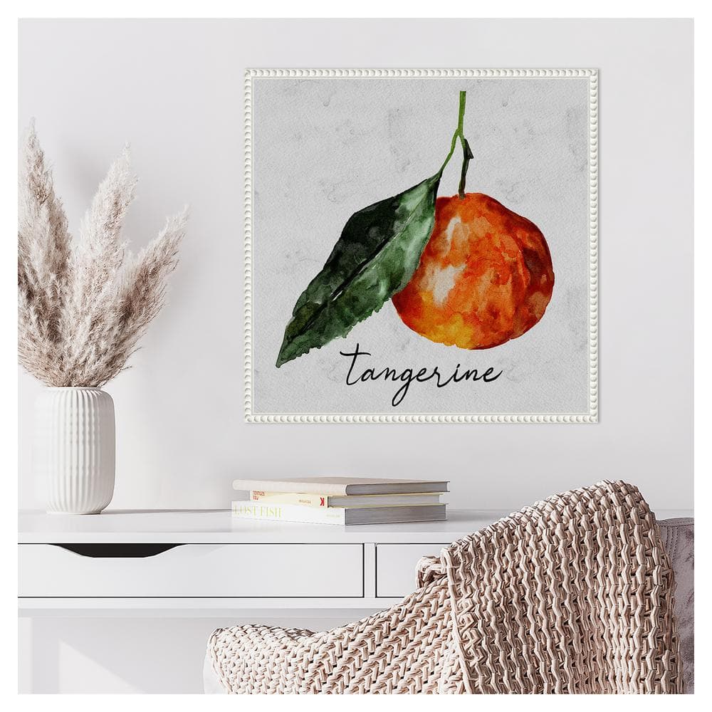 Summertime Citrus III Watercolor Tangerine Canvas Art with White Frame