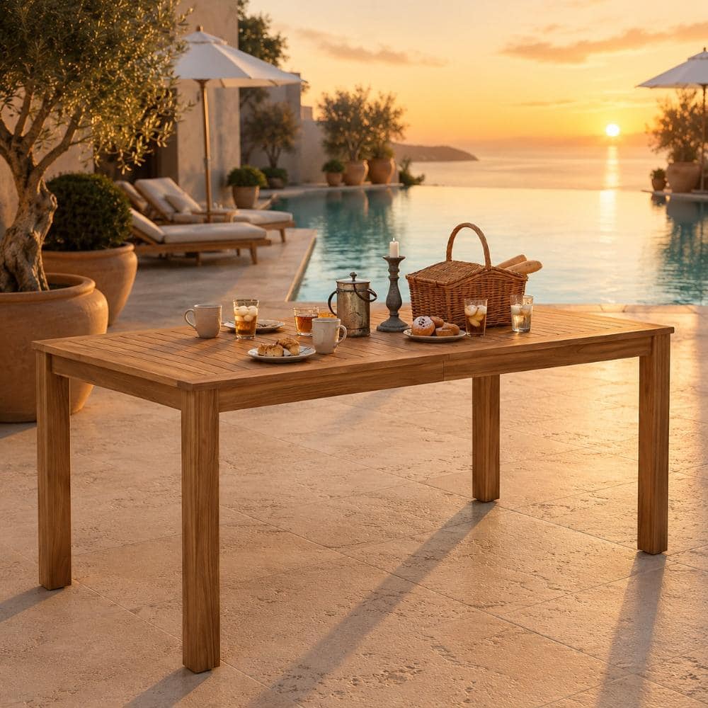 Outdoor Acacia Wood Dining Table for 4-6 People, Rectangular Patio Dining Table with Slatted Top, Weather-Resistant price history on PriceWatchPro