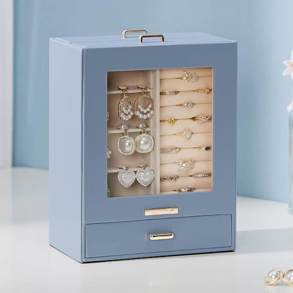 White 7 in. x 9 in. Polyurethane Modern Jewelry Box with 3-Drawers
